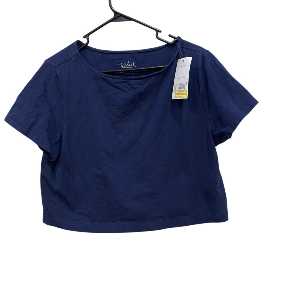 Isabel Maternity Short Sleeve Semi Crop T Shirt Navy Blue Casual NWT Womens XL